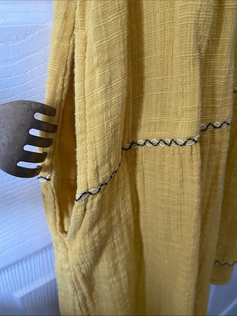 Max Studio Embroidered Mustard Yellow Boho Sleeveless Sun Dress 100% Cotton - Picture 8 of 9